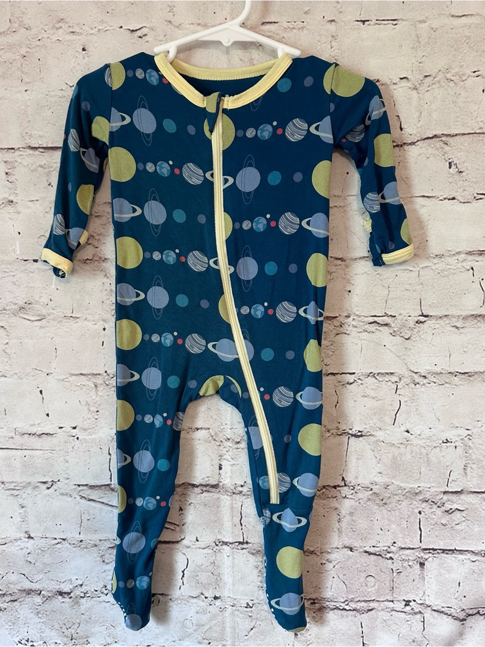 Kickee Pants Navy Planet Print Footed One-Piece with Yellow Trim